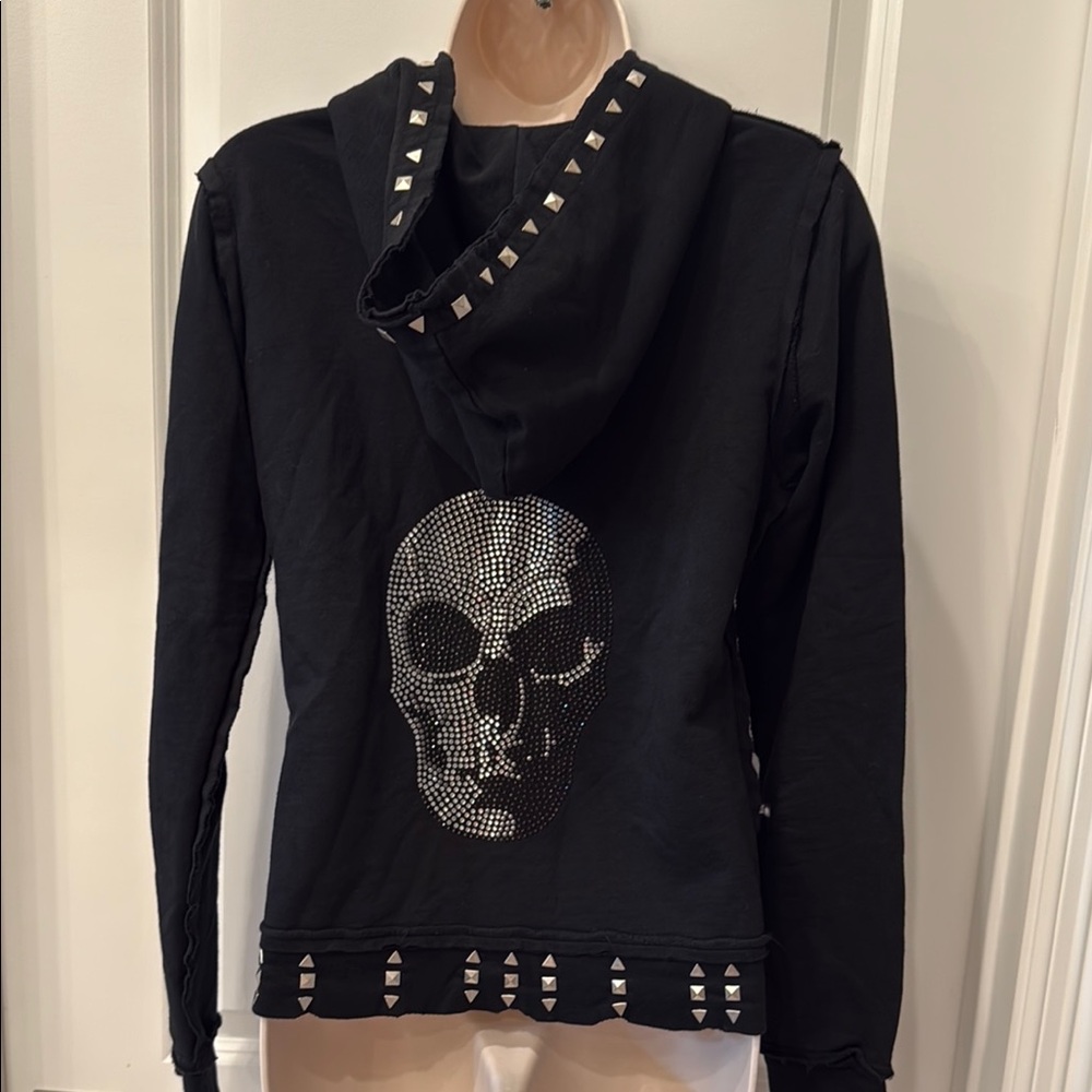 Black Studded Hoodie Sweatshirt with Zip-Up Design